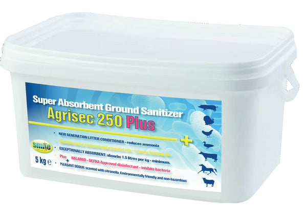 Smite Biocare AGRISEC 250 Plus, 5kg tub, Super Absorbent Ground Sanitiser.