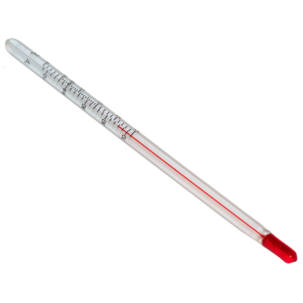 Chicktec 6" Glass Thermometer, marked C/F 0.5 increments - red spirit